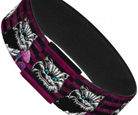 Elastic Bracelet - 1.0" - Cheshire Cat Face/Poses Stripe Purple/Black/White