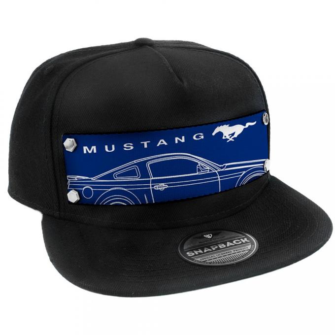 Embellishment Trucker Hat BLACK - Full Color Strap - MUSTANG/Pony Sideview Blueprint Blue/White