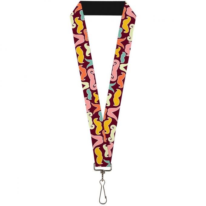 Buckle-Down Lanyard - Mustaches Brown/Multi Pastel