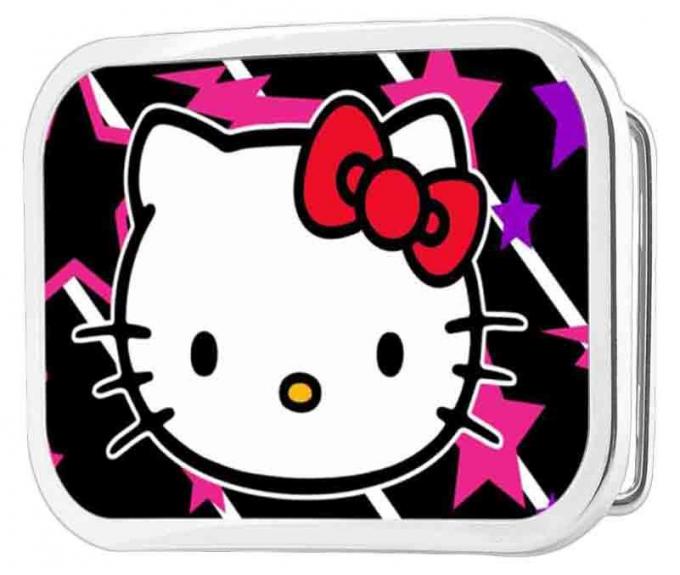 Hello Kitty w/Stars & Bolts FCG Black/White/Fuchsia - Chrome Rock Star Buckle
