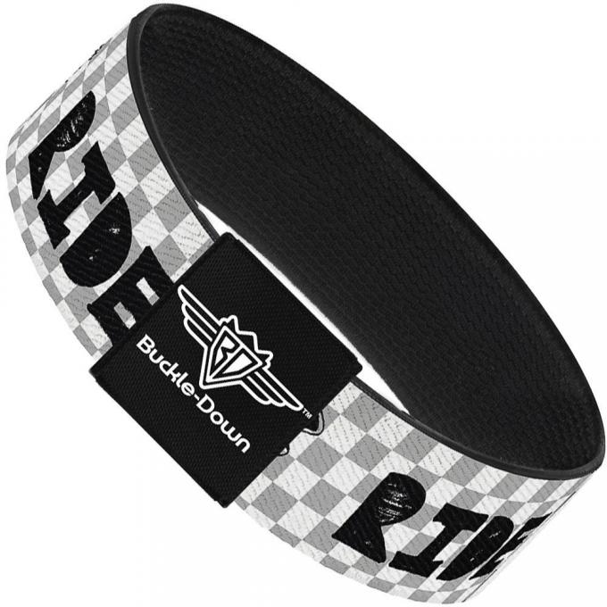 Buckle-Down Elastic Bracelet - RIDE ME Skateboard w/Mini Checker White/Gray/Black