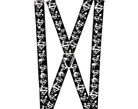 Suspenders - 1.0" - Superman Shield Splatter Black/White