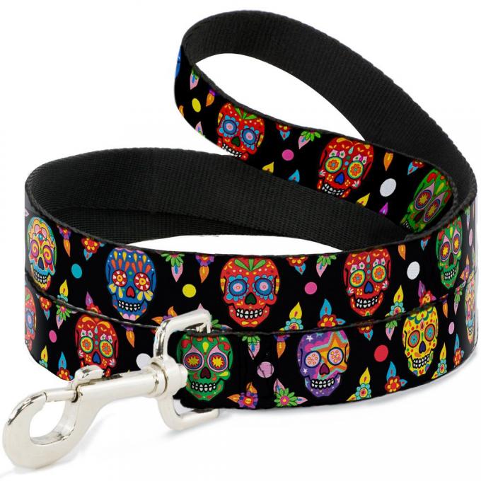 Dog Leash - Colorful Calaveras Black/Multi Color