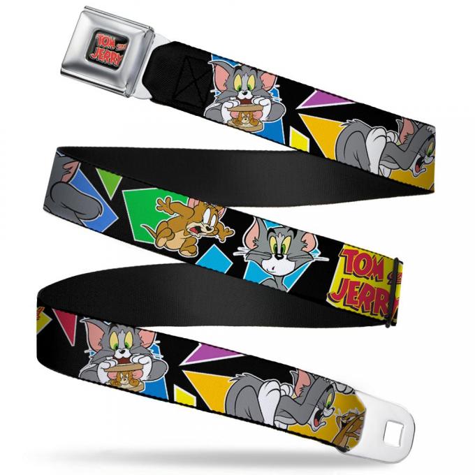 Tom and Jerry Logo Full Color Black/Red Seatbelt Belt - TOM & JERRY Poses Black/Multi Color Webbing