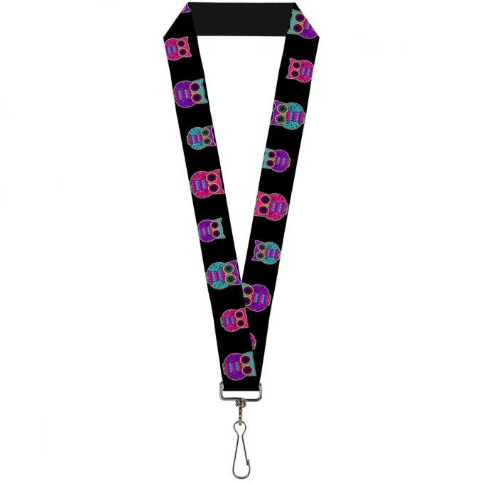 Buckle-Down Lanyard - Owls Black/Fuchsia/Purple/Turquoise