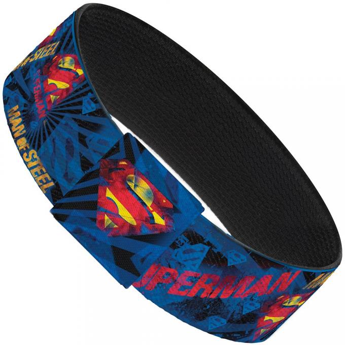 Elastic Bracelet - 1.0" - SUPERMAN MAN OF STEEL Shield Collage/Rays Black/Blues/Reds/Yellows
