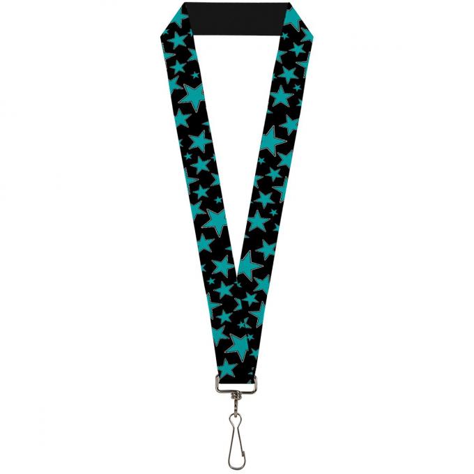 Buckle-Down Lanyard - Stars/Multi Stars Black/Turquoise