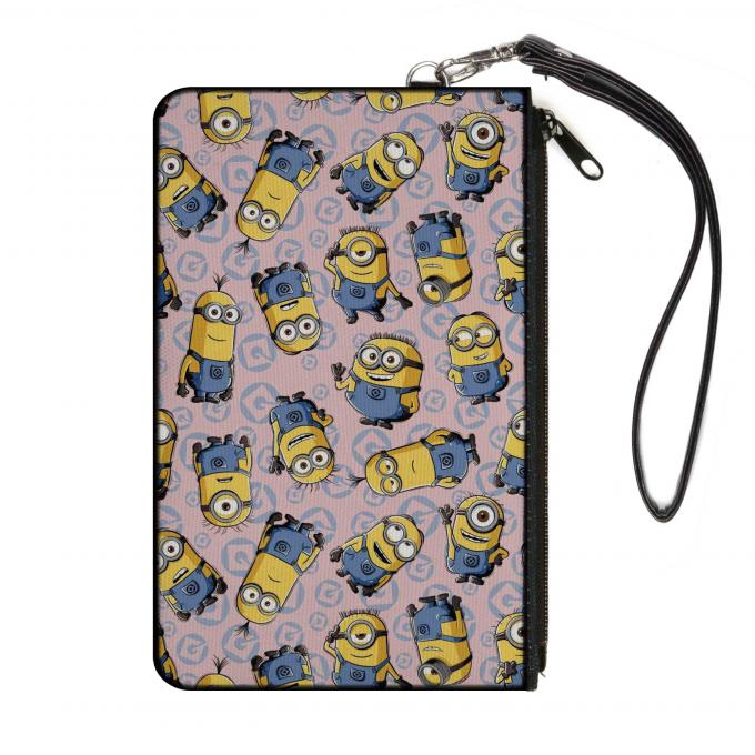 Canvas Zipper Wallet - LARGE - Cartoon Minion Poses/Gru's Logo Scattered Baby Pink/Baby Blue