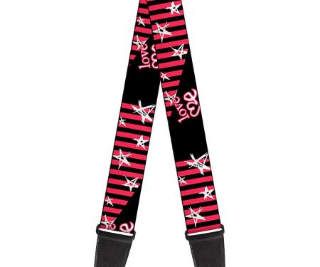 Guitar Strap - Love Me w/Sketch Stars & Stripes Black/Fuchsia/White
