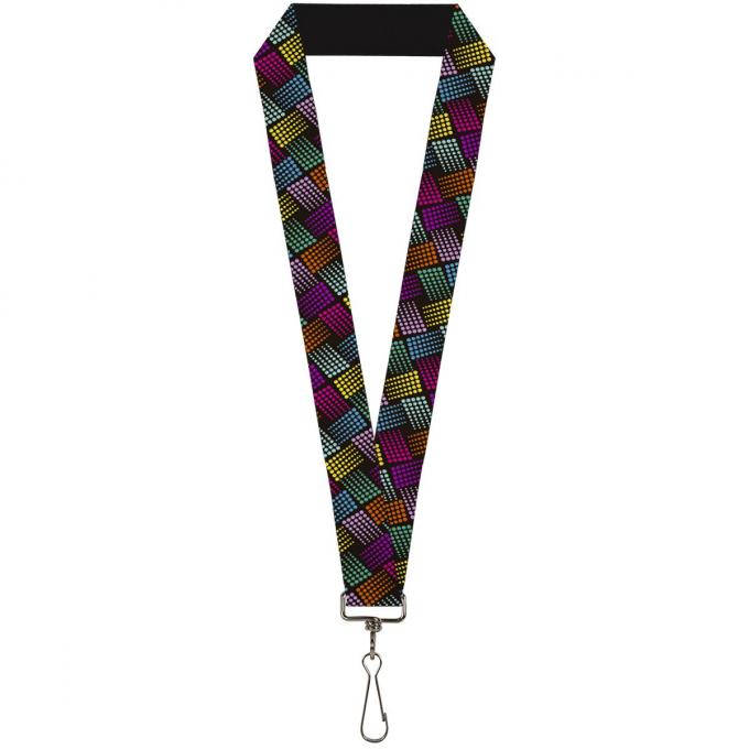 Buckle-Down Lanyard - Halftone Blocks Charcoal/Pinks/Greens/Orange/Yellow