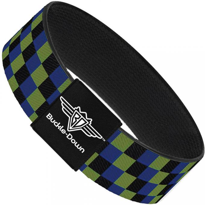 Buckle-Down Elastic Bracelet - Checker Trio Green/Black/Blue