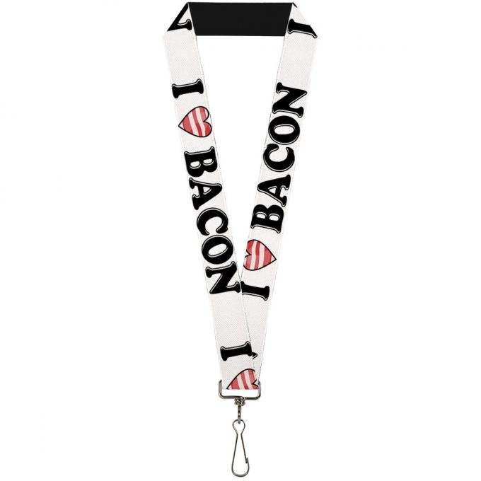 Buckle-Down Lanyard - I "Heart" BACON White/Black/Bacon