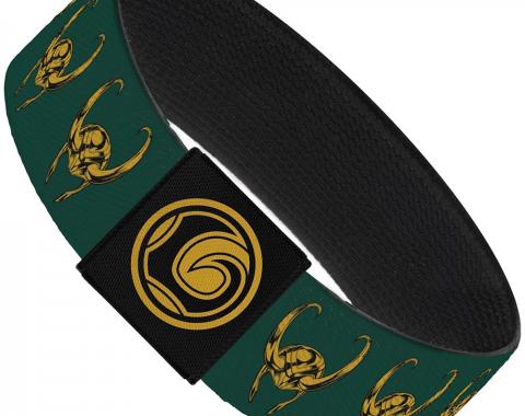 MARVEL AVENGERS 
Elastic Bracelet - 1.0" - Loki Helmet Greens/Gold/Black