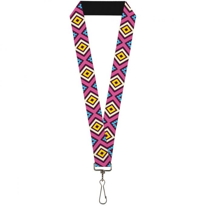 Buckle-Down Lanyard - Geometric1 Burgundy/Pink/Tan/Yellow/Baby Blue