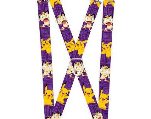 Suspenders - 1.0" - Pikachu & Meowth Poses Purple Squares