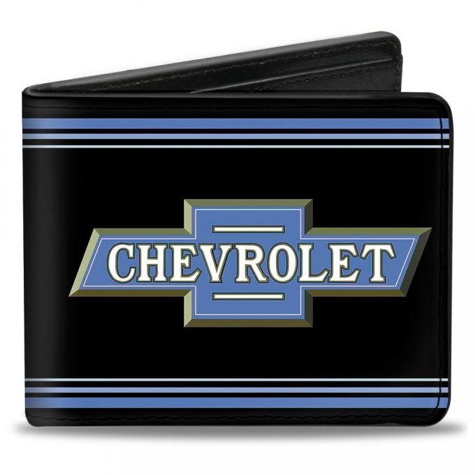 Bi-Fold Wallet - 1916 Chevrolet Bowtie Logo/Stripes Black/Blue