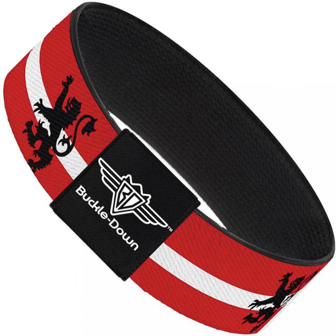 Buckle-Down Elastic Bracelet - Rampant Lion Repeat/Stripes Red/White/Black