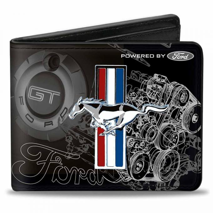 Bi-Fold Wallet - Mustang Tri-Bar Stripe/GT Motor Blueprint