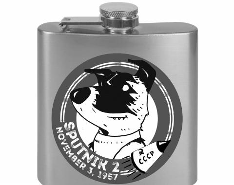 Stainless Steel Flask - 6 OZ - SPUTNIK 2 Laika Dog Tonal Grays