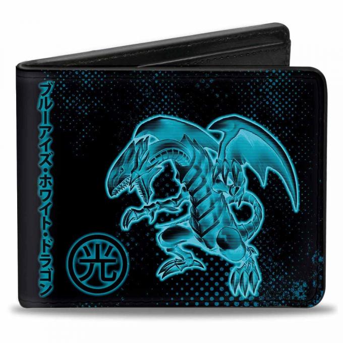 Bi-Fold Wallet - Electric Blue-Eyes White Dragon/LIGHT Kanji + YU-GI-OH! Black/Turquoise