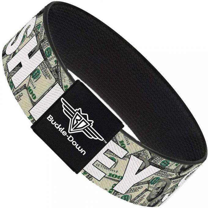 Buckle-Down Elastic Bracelet - CASH MONEY $ Dollars/White