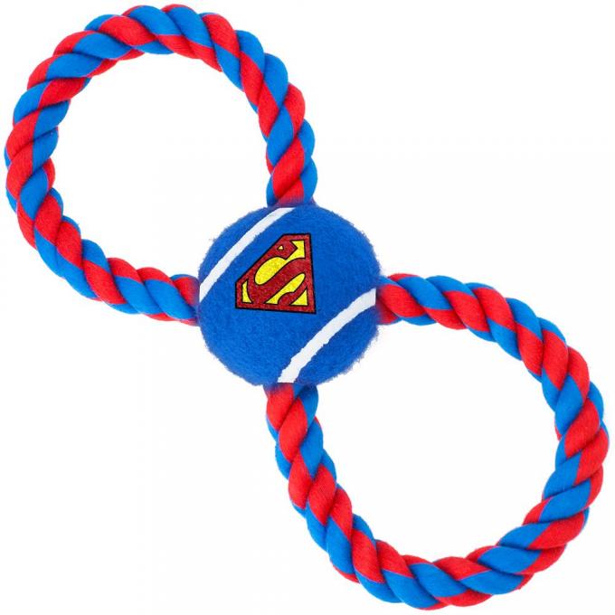 Dog Toy Rope Tennis Ball - Superman Shield Blue + Blue/Red Rope