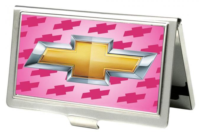 Business Card Holder - SMALL - Chevy Gold Bowtie w/Logo FCG PINK