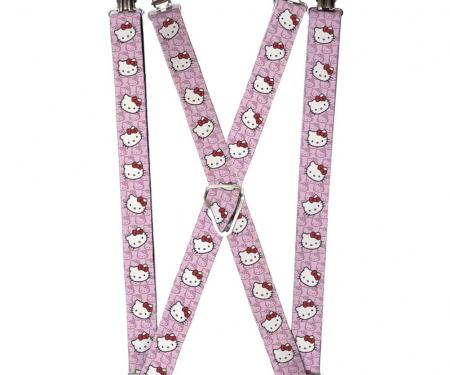 Suspenders - 1.0" - Hello Kitty Random Faces w/Pink Print