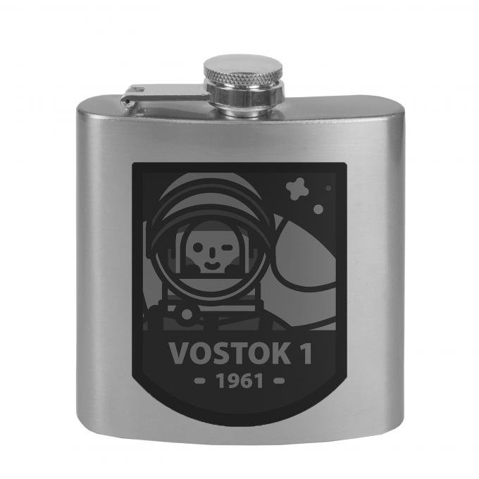 Stainless Steel Flask - 6 OZ - VOSTOK 1-1961 Cosmonaut Tonal Grays
