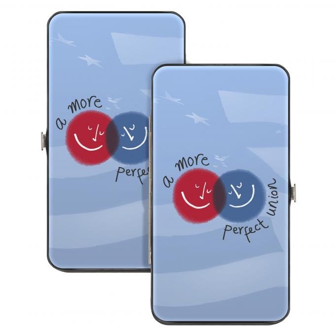 Hinged Wallet - A MORE PERFECT UNION/Smiley Faces Blues/Gray/Red/White