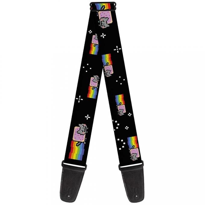 Guitar Strap - Nyan Cat Flying in Space Black