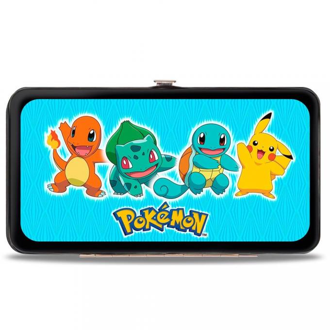 Hinged Wallet - POKEMON/Pikachu & Kanto Starter POKEMON Stripe Blue Poke Ball Monogram