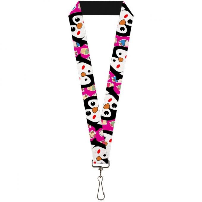 Buckle-Down Lanyard - Penguins w/Cupcakes Fuchsia/Multi Color