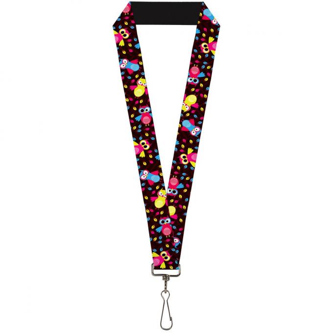 Buckle-Down Lanyard - Flying Owls w/Leaves Black/Multi Color