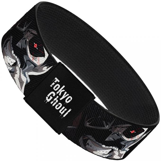 Elastic Bracelet - 1.0" - TOKYO GHOUL Kanji/Ken Kaneki Face CLOSE-UP Black/White