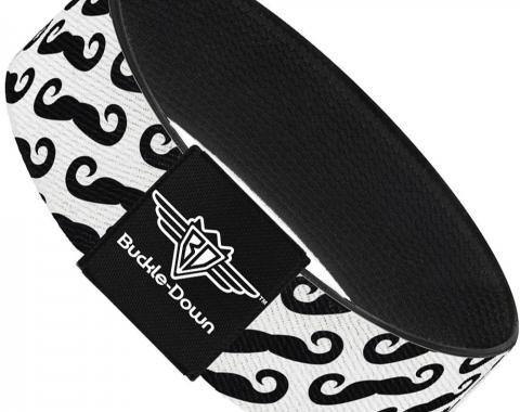 Buckle-Down Elastic Bracelet - Diagonal Handlebar Mustaches White/Black