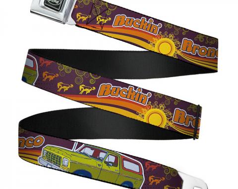 Ford Emblem Seatbelt Belt - Vintage Ford Bronco-BUCKIN' BRONCO Wine/Red/Orange/Green