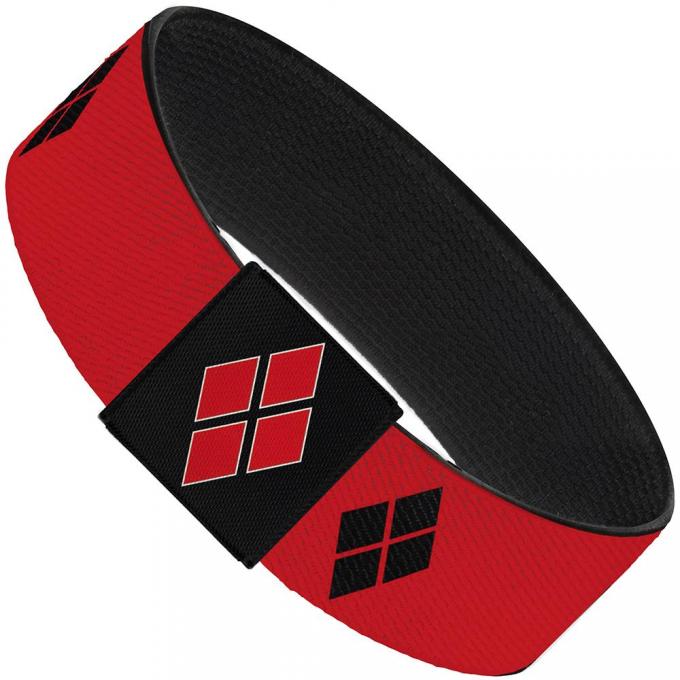 Elastic Bracelet - 1.0" - Harley Quinn Diamond Blocks2 Red/Black Black/Red