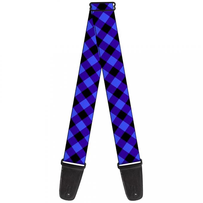 Guitar Strap - Diagonal Buffalo Plaid Black/Blue