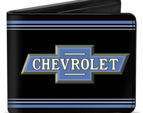 Bi-Fold Wallet - 1916 Chevrolet Bowtie Logo/Stripes Black/Blue