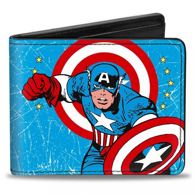 MARVEL COMICS 
Bi-Fold Wallet - Captain America Action Pose + CAPTAIN AMERICA Weathered Blue