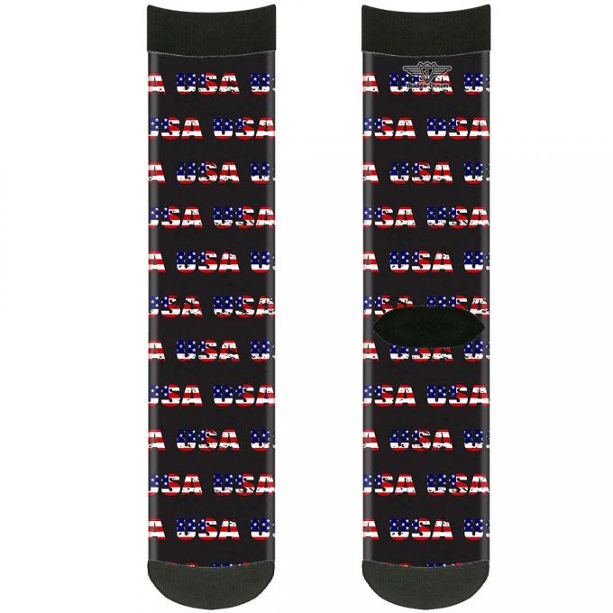 Sock Pair - Polyester - USA w/Star Black/US Flags - CREW