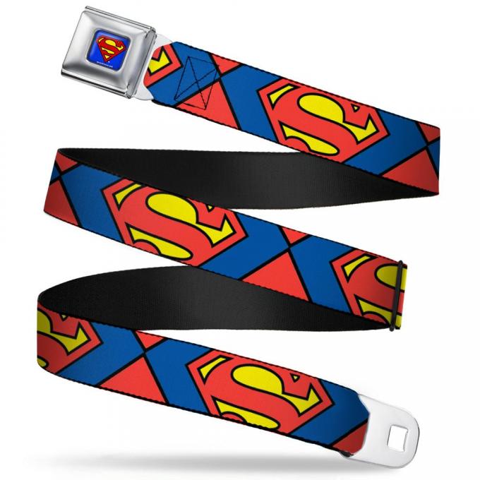 Superman Full Color Blue Seatbelt Belt - Superman Shield CLOSE-UP Blue/Red/Yellow Webbing