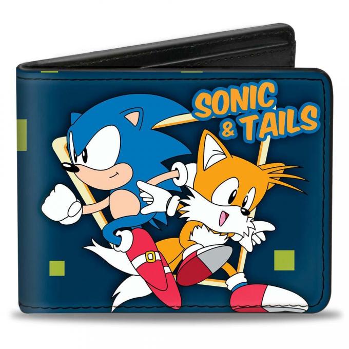 SONIC CLASSIC 
Bi-Fold Wallet - SONIC & TAILS Poses/Squares Blue/Green/Orange