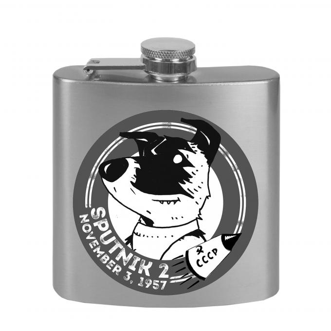 Stainless Steel Flask - 6 OZ - SPUTNIK 2 Laika Dog Tonal Grays