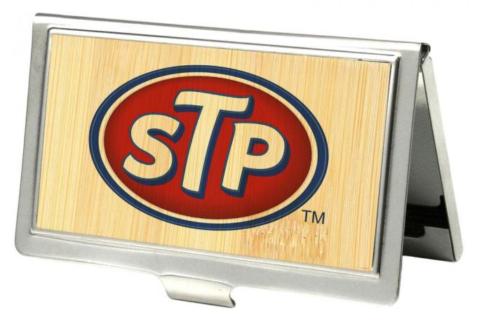 Business Card Holder - SMALL - STP Logo FCWood Natural/Blue/Red