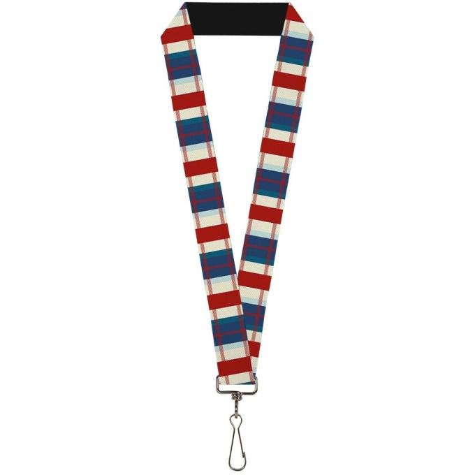 Buckle-Down Lanyard - Tartan Plaid Khaki/Blues/Red