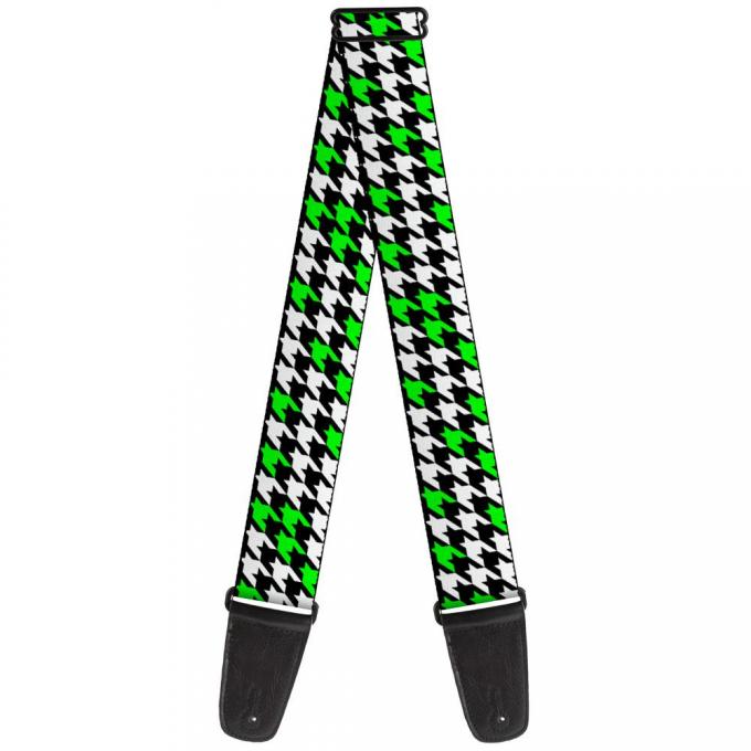 Guitar Strap - Houndstooth Black/White/Neon Green