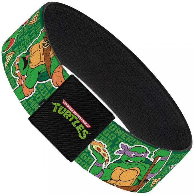 Elastic Bracelet - 1.0" - I "HEART" TMNT/Classic Turtles & Pizza Green