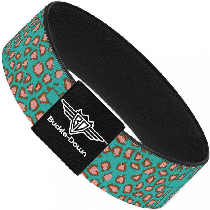 Buckle-Down Elastic Bracelet - Cross Repeat Leopard Turquoise/Pink